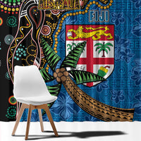 Fijian and Australian Culture Together Window Curtain Aboriginal Art and Tapa Motifs with Kangaroo and Palm Tree - Polynesian Pride