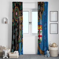 Fijian and Australian Culture Together Window Curtain Aboriginal Art and Tapa Motifs with Kangaroo and Palm Tree - Polynesian Pride