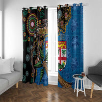 Fijian and Australian Culture Together Window Curtain Aboriginal Art and Tapa Motifs with Kangaroo and Palm Tree - Polynesian Pride