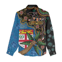 Fijian and Australian Culture Together Women Casual Shirt Aboriginal Art and Tapa Motifs with Kangaroo and Palm Tree - Polynesian Pride