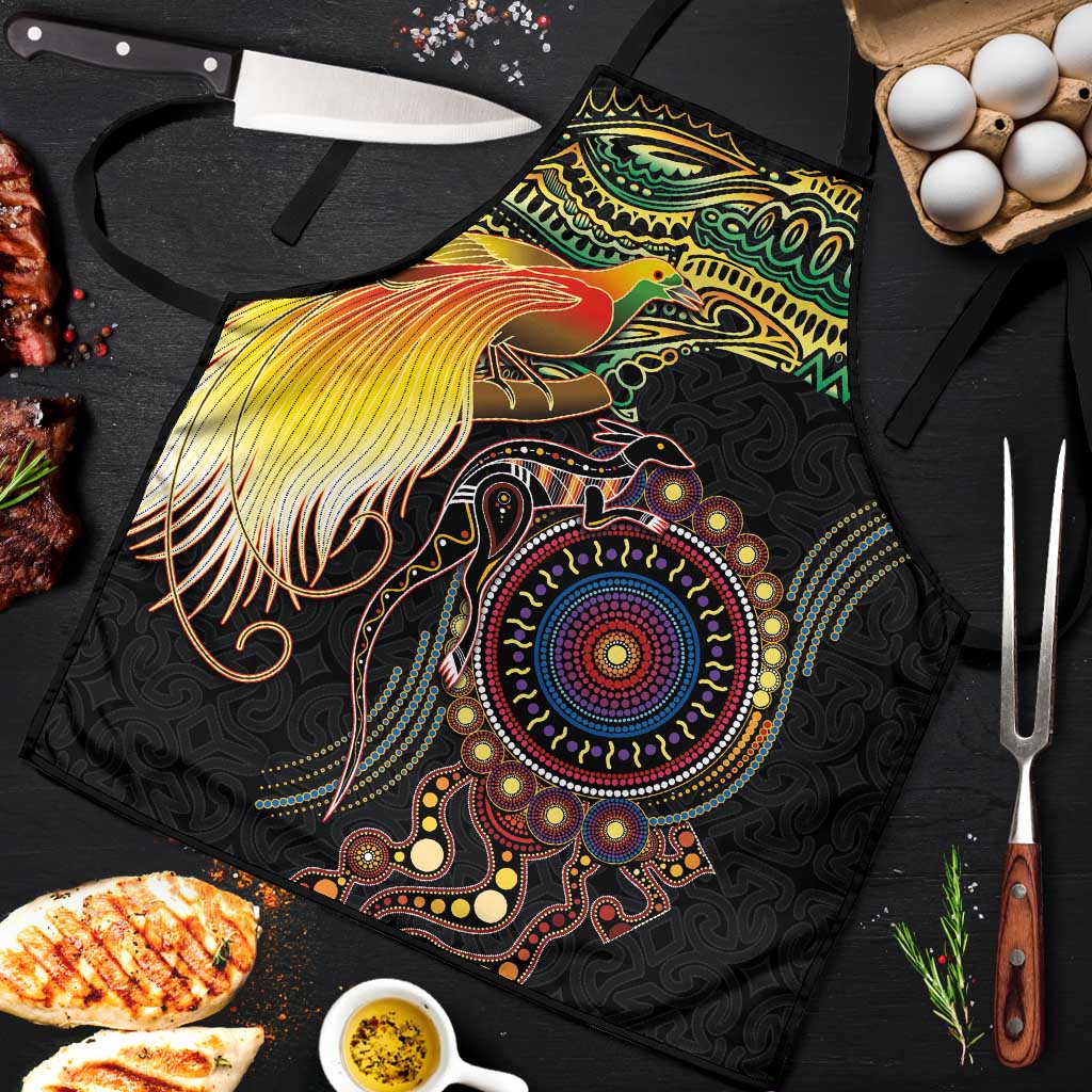 Papua New Guinea and Australia Together Apron Bird of Paradise and Kangaroo Melanesian Aboriginal Motifs - Polynesian Pride
