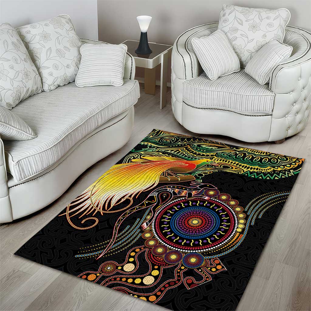 Papua New Guinea and Australia Together Area Rug Bird of Paradise and Kangaroo Melanesian Aboriginal Motifs LT03 - Polynesian Pride