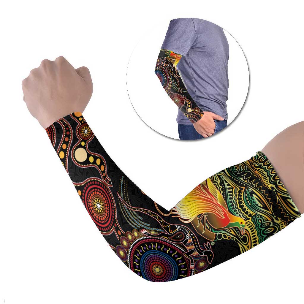 Papua New Guinea and Australia Together Arm Sleeves Bird of Paradise and Kangaroo Melanesian Aboriginal Motifs - Polynesian Pride