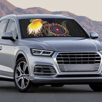 Papua New Guinea and Australia Together Auto Sun Shade Bird of Paradise and Kangaroo Melanesian Aboriginal Motifs - Polynesian Pride