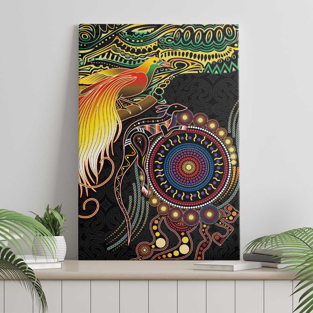 Papua New Guinea and Australia Together Canvas Wall Art Bird of Paradise and Kangaroo Melanesian Aboriginal Motifs LT03 - Polynesian Pride