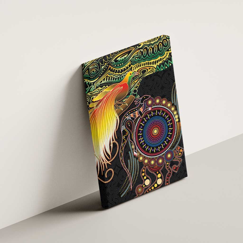 Papua New Guinea and Australia Together Canvas Wall Art Bird of Paradise and Kangaroo Melanesian Aboriginal Motifs LT03 - Polynesian Pride