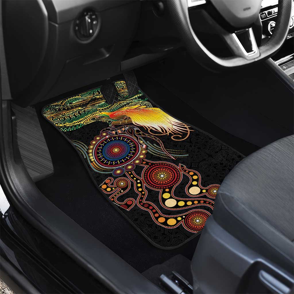 Papua New Guinea and Australia Together Car Mats Bird of Paradise and Kangaroo Melanesian Aboriginal Motifs - Polynesian Pride