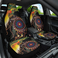 Papua New Guinea and Australia Together Car Seat Cover Bird of Paradise and Kangaroo Melanesian Aboriginal Motifs - Polynesian Pride