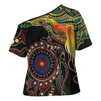 Papua New Guinea and Australia Together Cross Shoulder Shirt Bird of Paradise and Kangaroo Melanesian Aboriginal Motifs LT03 - Polynesian Pride