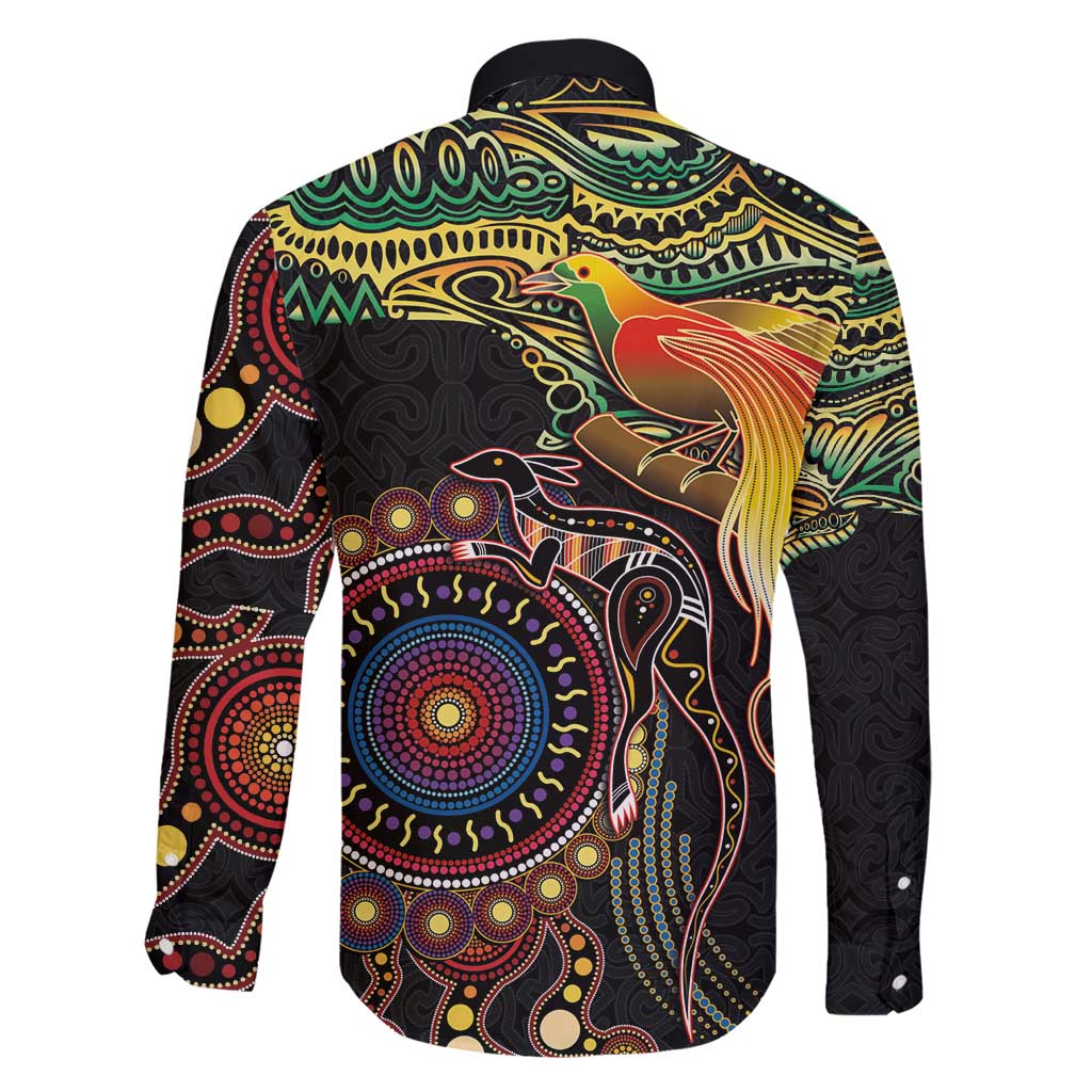 Papua New Guinea and Australia Together Family Matching Off Shoulder Short Dress and Hawaiian Shirt Bird of Paradise and Kangaroo Melanesian Aboriginal Motifs - Polynesian Pride