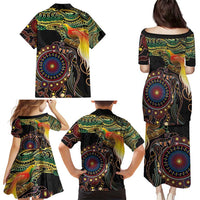Papua New Guinea and Australia Together Family Matching Puletasi and Hawaiian Shirt Bird of Paradise and Kangaroo Melanesian Aboriginal Motifs - Polynesian Pride