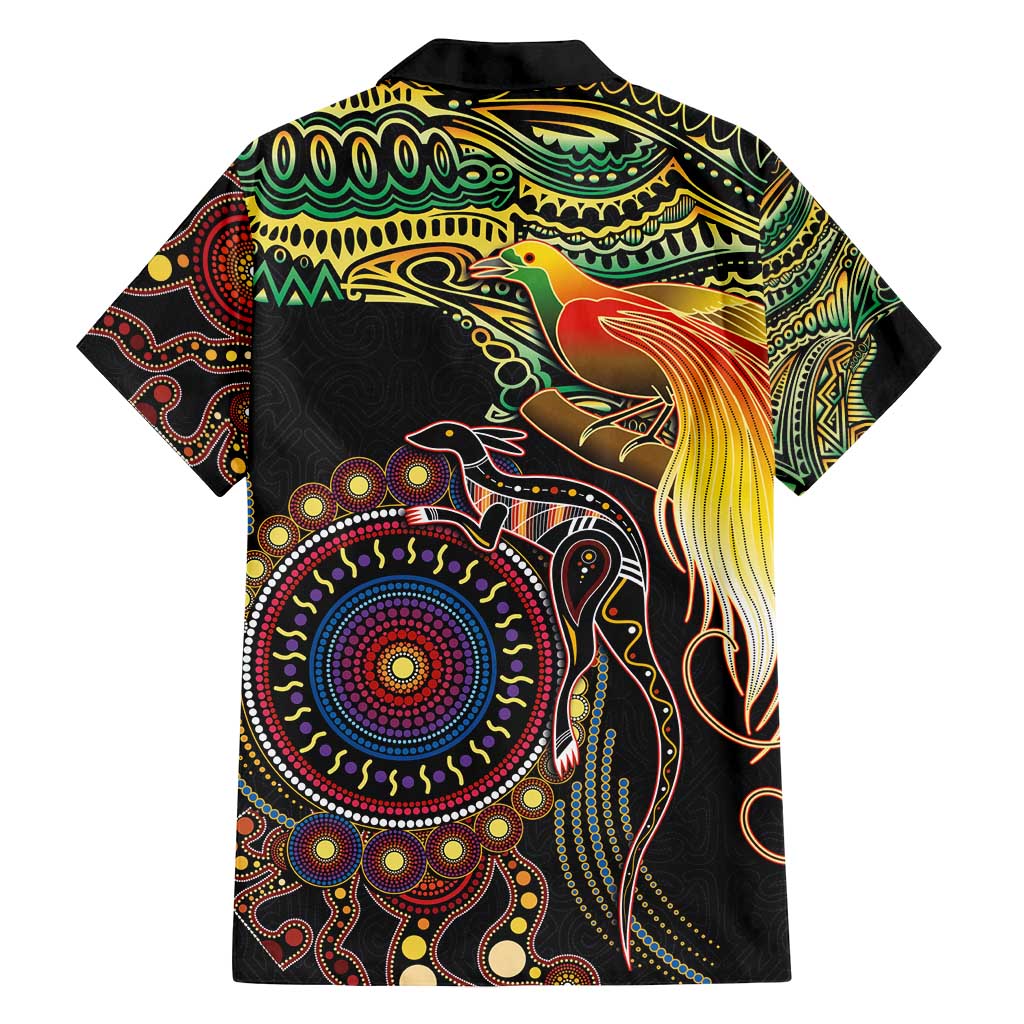 Papua New Guinea and Australia Together Family Matching Tank Maxi Dress and Hawaiian Shirt Bird of Paradise and Kangaroo Melanesian Aboriginal Motifs - Polynesian Pride