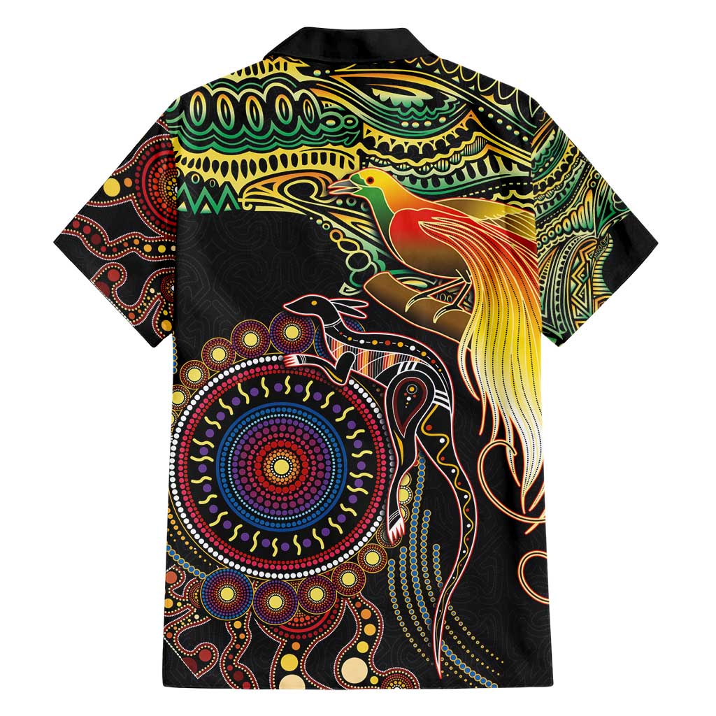 Papua New Guinea and Australia Together Hawaiian Shirt Bird of Paradise and Kangaroo Melanesian Aboriginal Motifs - Polynesian Pride
