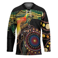 Papua New Guinea and Australia Together Hockey Jersey Bird of Paradise and Kangaroo Melanesian Aboriginal Motifs LT03 Unisex Black - Polynesian Pride