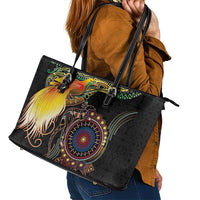 Papua New Guinea and Australia Together Leather Tote Bag Bird of Paradise and Kangaroo Melanesian Aboriginal Motifs - Polynesian Pride