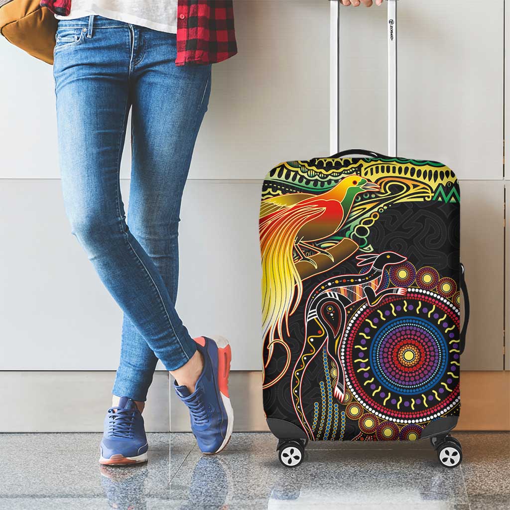 Papua New Guinea and Australia Together Luggage Cover Bird of Paradise and Kangaroo Melanesian Aboriginal Motifs - Polynesian Pride