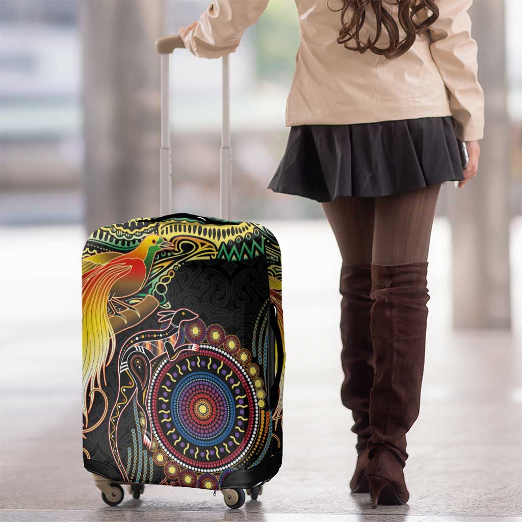 Papua New Guinea and Australia Together Luggage Cover Bird of Paradise and Kangaroo Melanesian Aboriginal Motifs - Polynesian Pride