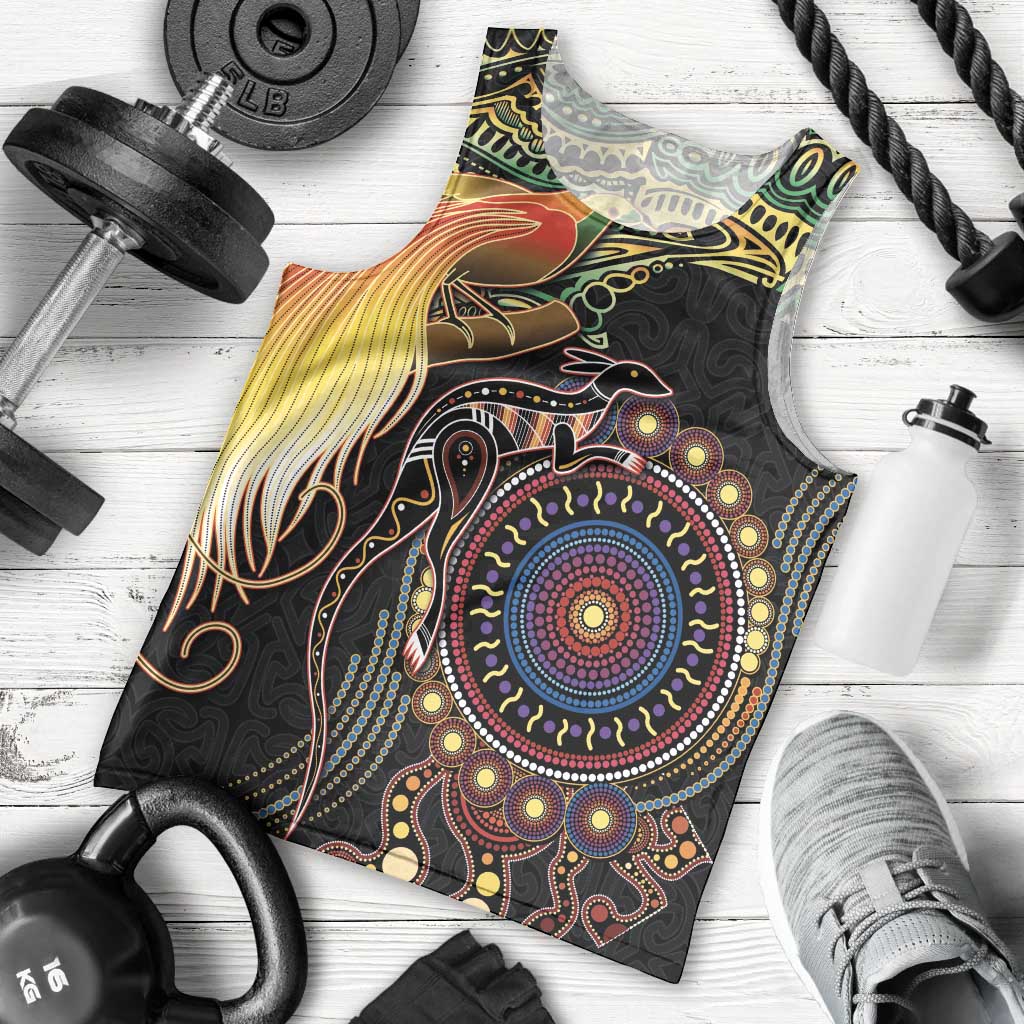 Papua New Guinea and Australia Together Men Tank Top Bird of Paradise and Kangaroo Melanesian Aboriginal Motifs LT03 - Polynesian Pride