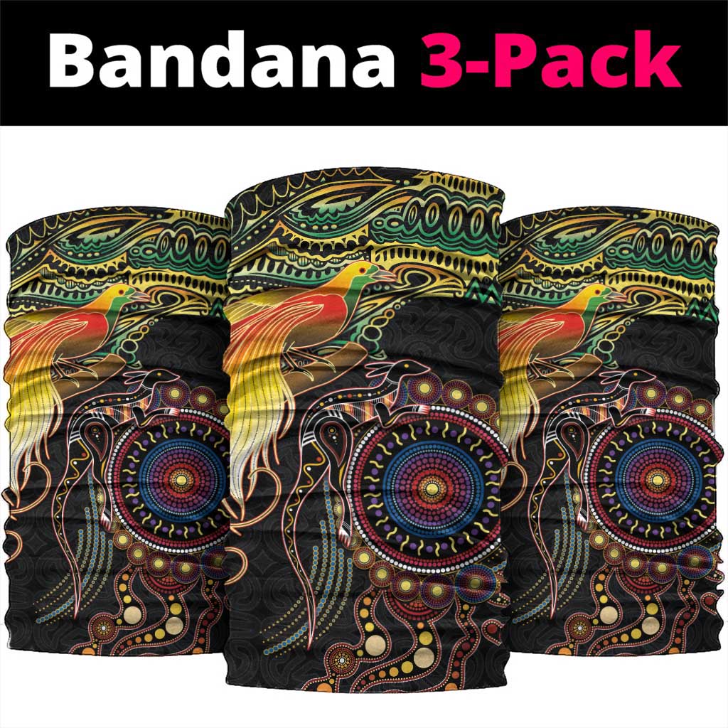 Papua New Guinea and Australia Together Neck Gaiter Bird of Paradise and Kangaroo Melanesian Aboriginal Motifs LT03 package One Size: 25*50cm Black - Polynesian Pride