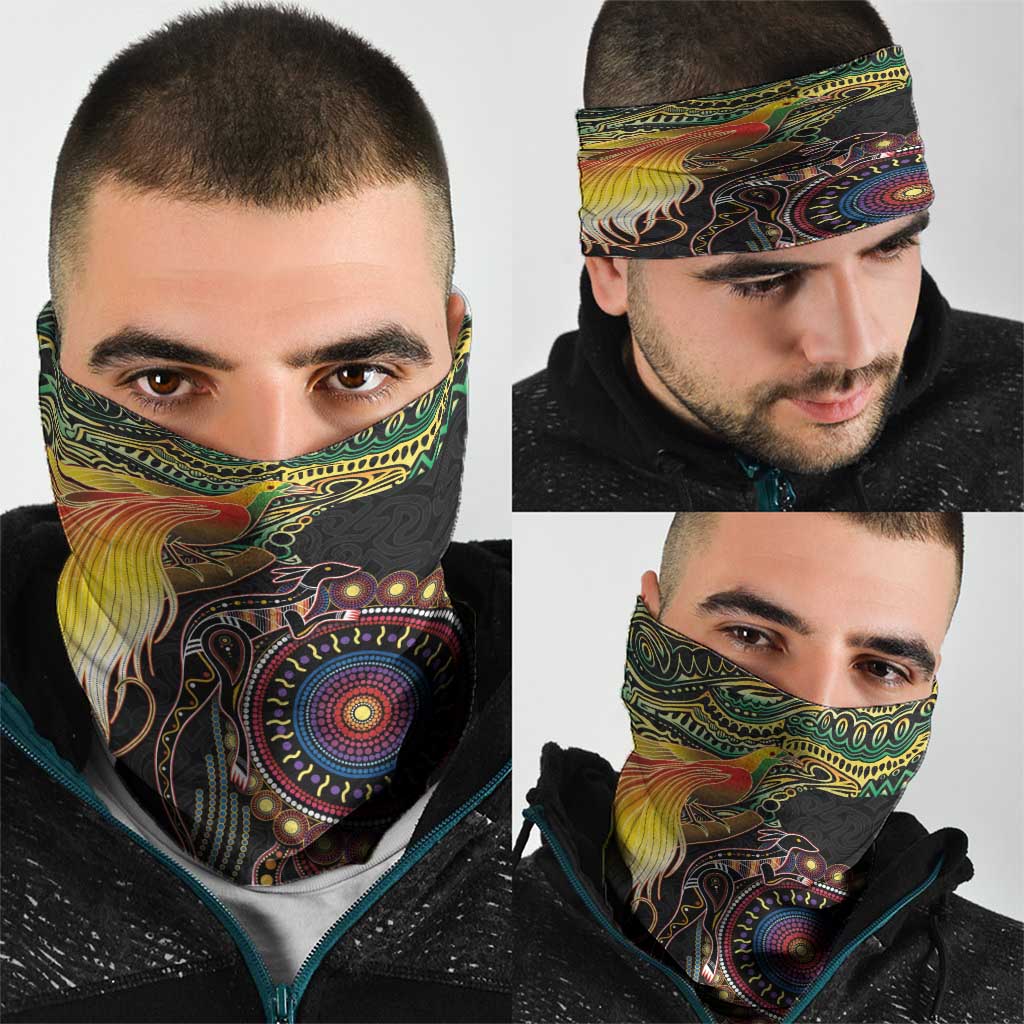 Papua New Guinea and Australia Together Neck Gaiter Bird of Paradise and Kangaroo Melanesian Aboriginal Motifs LT03 - Polynesian Pride