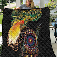 Papua New Guinea and Australia Together Quilt Bird of Paradise and Kangaroo Melanesian Aboriginal Motifs LT03 Black - Polynesian Pride