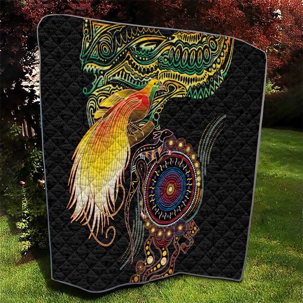 Papua New Guinea and Australia Together Quilt Bird of Paradise and Kangaroo Melanesian Aboriginal Motifs LT03 - Polynesian Pride