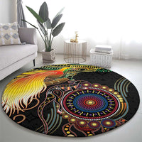 Papua New Guinea and Australia Together Round Carpet Bird of Paradise and Kangaroo Melanesian Aboriginal Motifs LT03 - Polynesian Pride