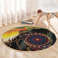 Papua New Guinea and Australia Together Round Carpet Bird of Paradise and Kangaroo Melanesian Aboriginal Motifs LT03 - Polynesian Pride