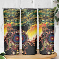 Papua New Guinea and Australia Together Skinny Tumbler Bird of Paradise and Kangaroo Melanesian Aboriginal Motifs - Polynesian Pride