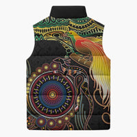 Papua New Guinea and Australia Together Sleeveless Puffer Jacket Bird of Paradise and Kangaroo Melanesian Aboriginal Motifs LT03 - Polynesian Pride