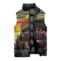 Papua New Guinea and Australia Together Sleeveless Puffer Jacket Bird of Paradise and Kangaroo Melanesian Aboriginal Motifs LT03 - Polynesian Pride