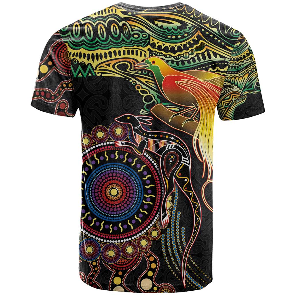 Papua New Guinea and Australia Together T Shirt Bird of Paradise and Kangaroo Melanesian Aboriginal Motifs - Polynesian Pride