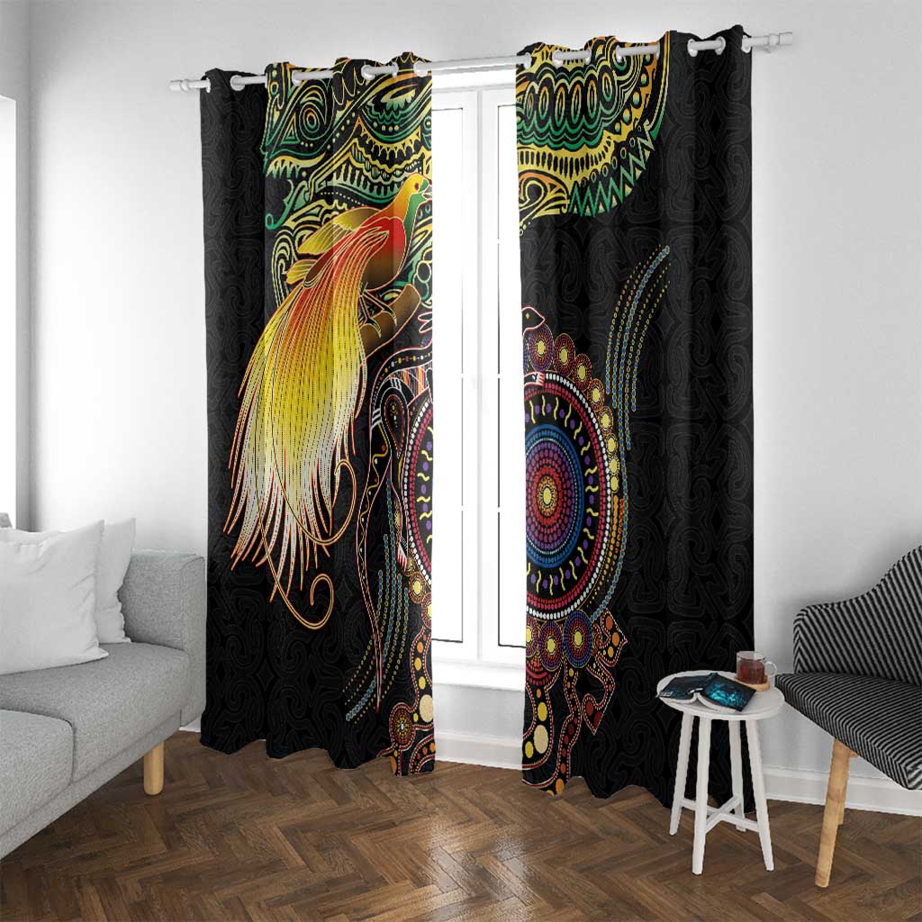 Papua New Guinea and Australia Together Window Curtain Bird of Paradise and Kangaroo Melanesian Aboriginal Motifs - Polynesian Pride