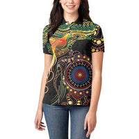 Papua New Guinea and Australia Together Women Polo Shirt Bird of Paradise and Kangaroo Melanesian Aboriginal Motifs - Polynesian Pride