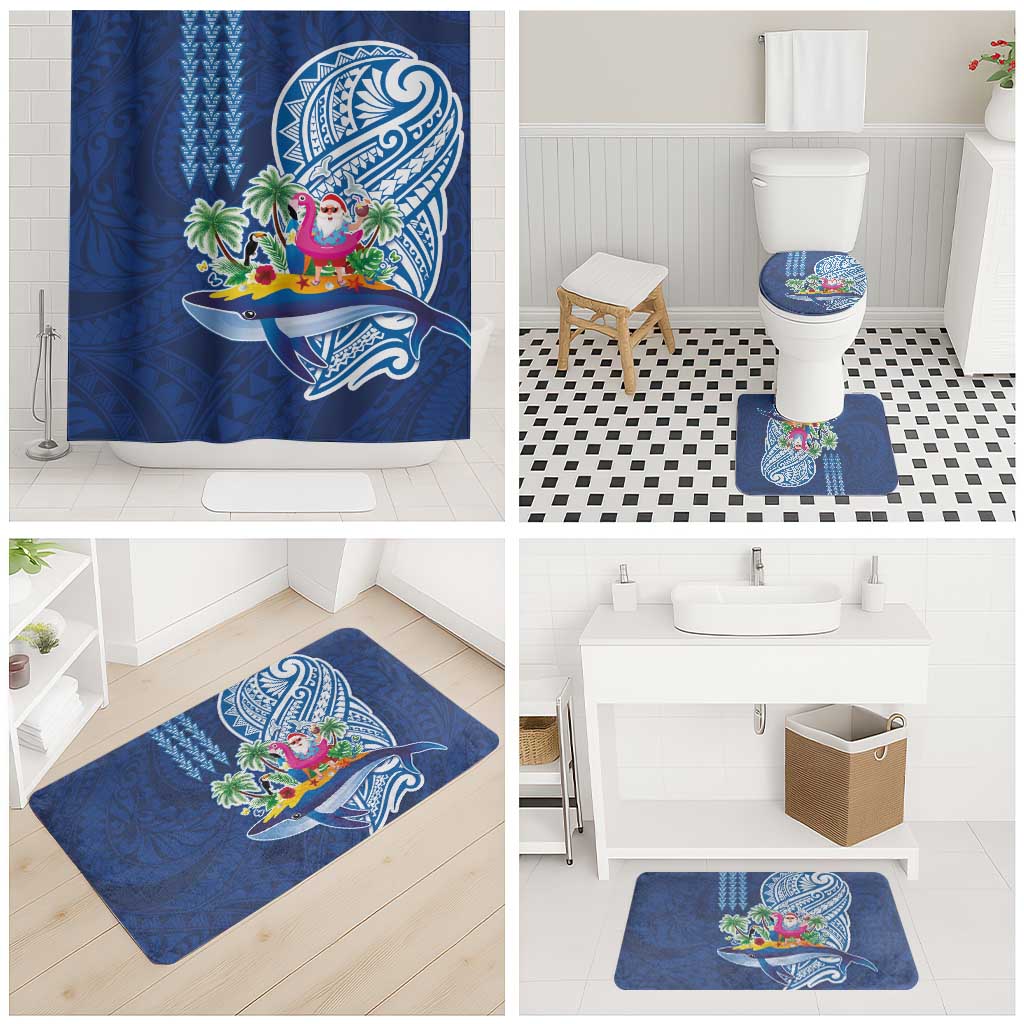 Hawaiian Mele Kalikimaka Bathroom Set Funny Santa on Whale Island with Kakau Tattoos - Polynesian Pride