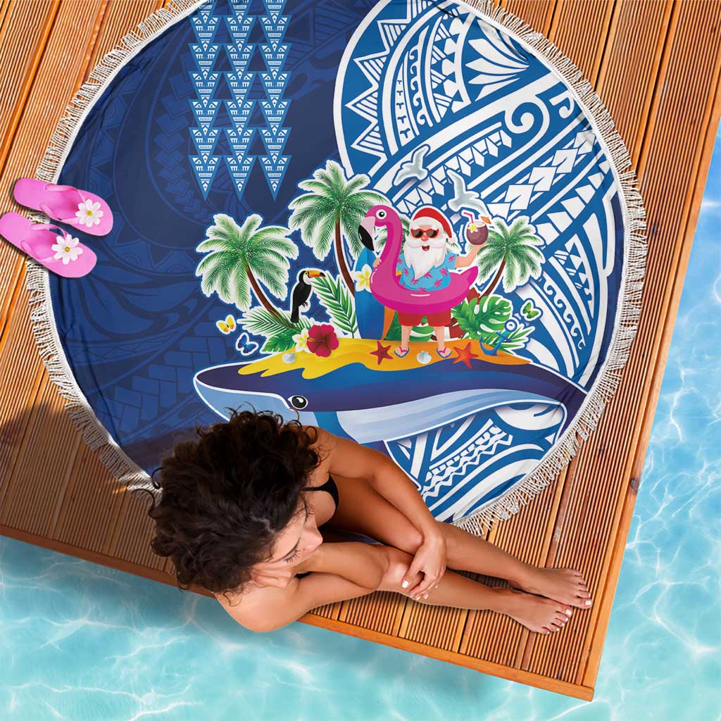 Hawaiian Mele Kalikimaka Beach Blanket Funny Santa on Whale Island with Kakau Tattoos - Polynesian Pride