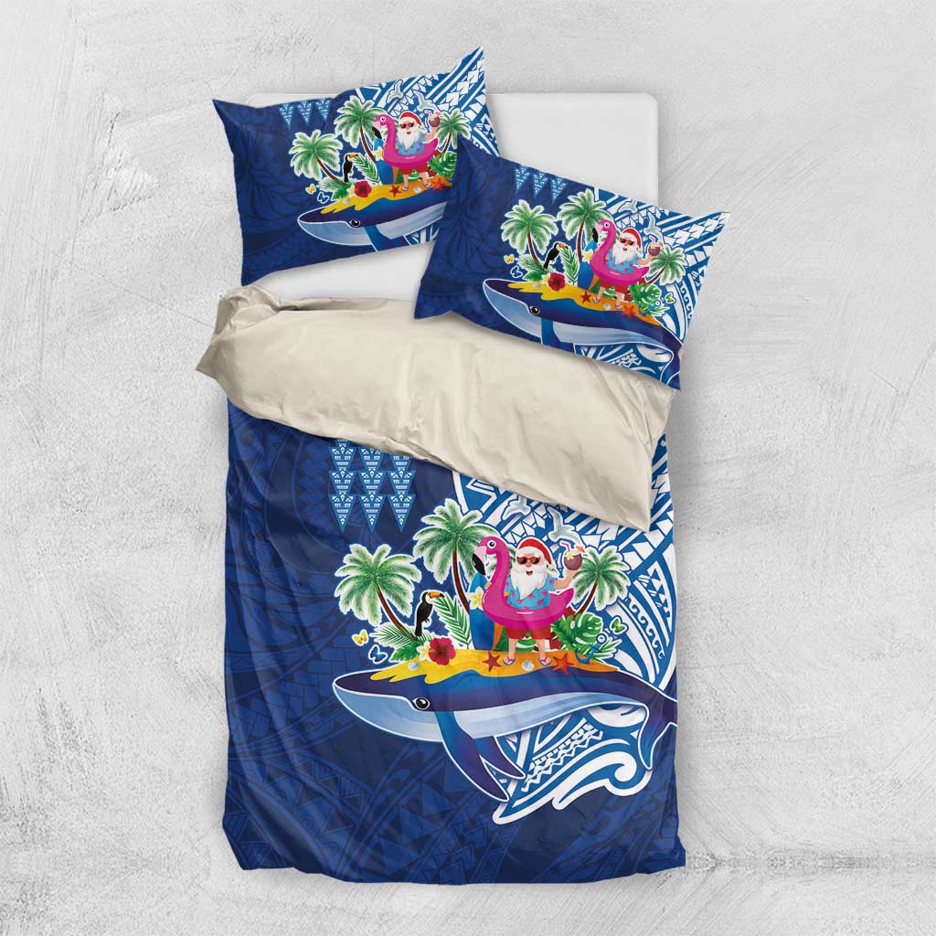 Hawaiian Mele Kalikimaka Bedding Set Funny Santa on Whale Island with Kakau Tattoos - Polynesian Pride