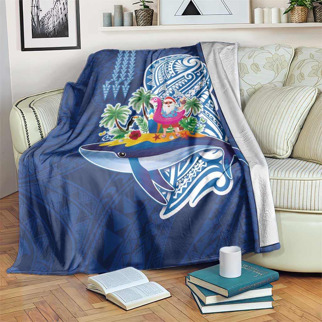 Hawaiian Mele Kalikimaka Blanket Funny Santa on Whale Island with Kakau Tattoos - Polynesian Pride