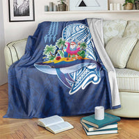Hawaiian Mele Kalikimaka Blanket Funny Santa on Whale Island with Kakau Tattoos - Polynesian Pride