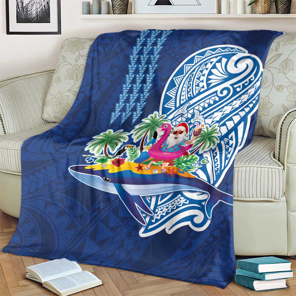 Hawaiian Mele Kalikimaka Blanket Funny Santa on Whale Island with Kakau Tattoos - Polynesian Pride