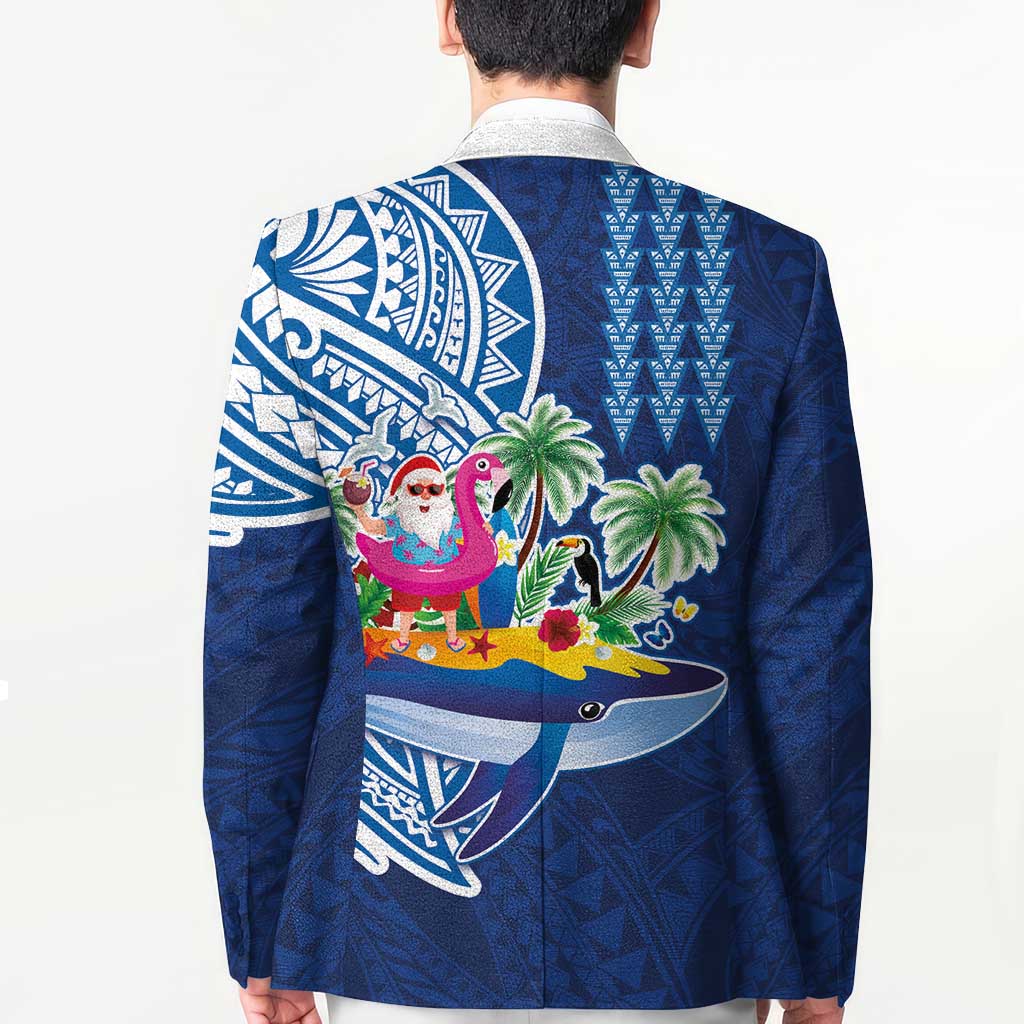 Hawaiian Mele Kalikimaka Blazer Funny Santa on Whale Island with Kakau Tattoos - Polynesian Pride