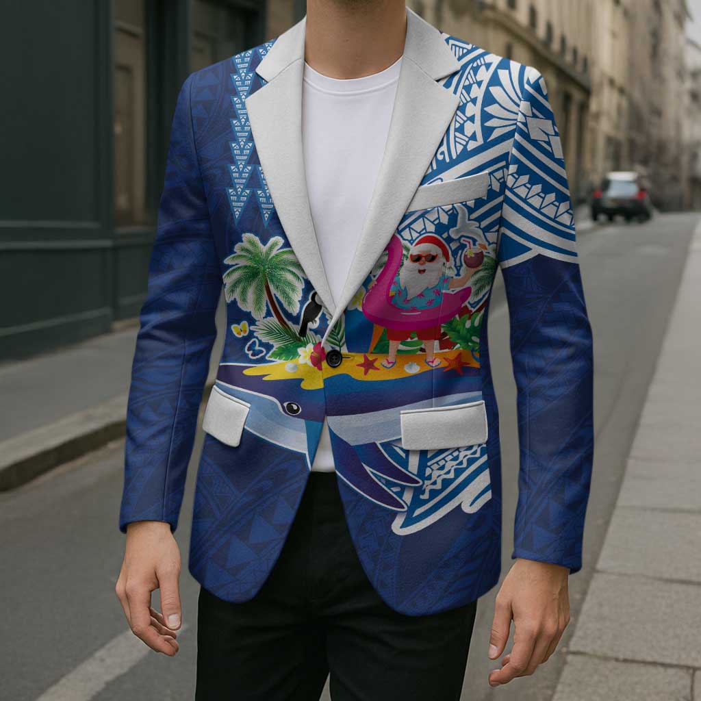 Hawaiian Mele Kalikimaka Blazer Funny Santa on Whale Island with Kakau Tattoos - Polynesian Pride