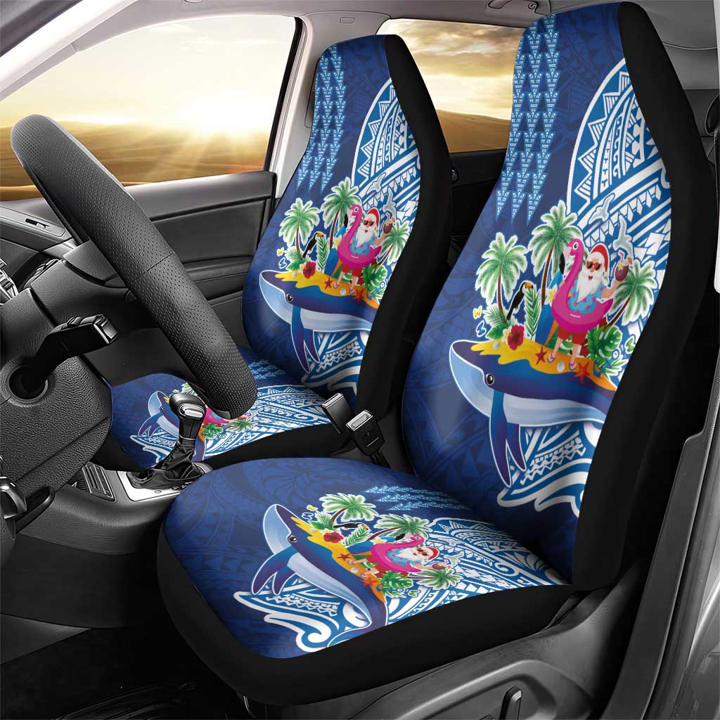 Hawaiian Mele Kalikimaka Car Seat Cover Funny Santa on Whale Island with Kakau Tattoos - Polynesian Pride