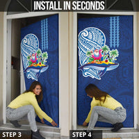 Hawaiian Mele Kalikimaka Door Cover Funny Santa on Whale Island with Kakau Tattoos - Polynesian Pride