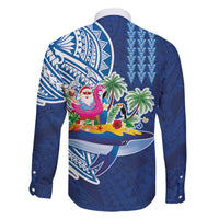 Hawaiian Mele Kalikimaka Family Matching Long Sleeve Bodycon Dress and Hawaiian Shirt Funny Santa on Whale Island with Kakau Tattoos - Polynesian Pride