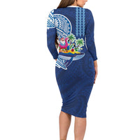 Hawaiian Mele Kalikimaka Family Matching Long Sleeve Bodycon Dress and Hawaiian Shirt Funny Santa on Whale Island with Kakau Tattoos - Polynesian Pride