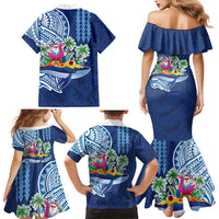 Hawaiian Mele Kalikimaka Family Matching Mermaid Dress and Hawaiian Shirt Funny Santa on Whale Island with Kakau Tattoos - Polynesian Pride