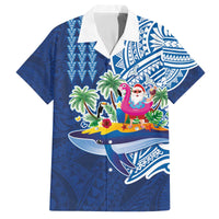 Hawaiian Mele Kalikimaka Family Matching Off The Shoulder Long Sleeve Dress and Hawaiian Shirt Funny Santa on Whale Island with Kakau Tattoos - Polynesian Pride