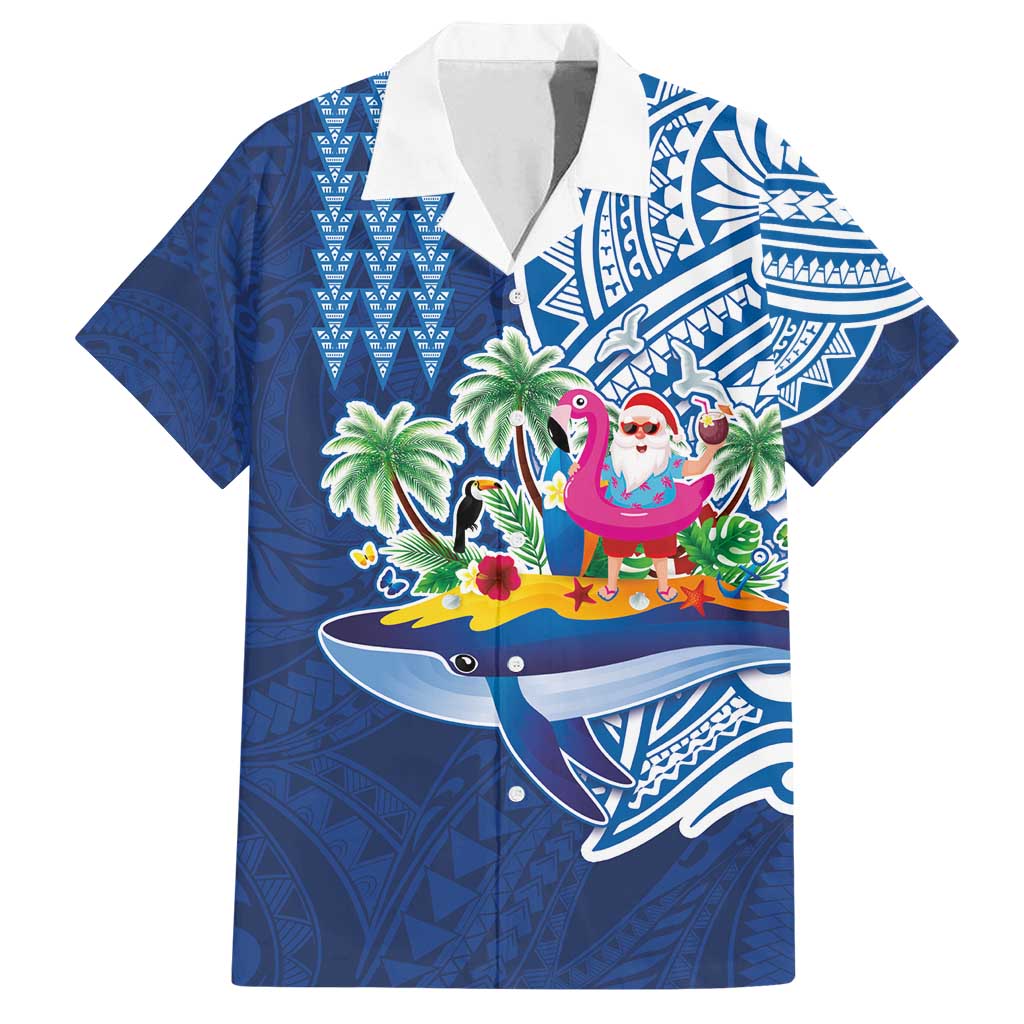 Hawaiian Mele Kalikimaka Family Matching Off Shoulder Maxi Dress and Hawaiian Shirt Funny Santa on Whale Island with Kakau Tattoos - Polynesian Pride