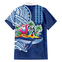 Hawaiian Mele Kalikimaka Family Matching Off Shoulder Short Dress and Hawaiian Shirt Funny Santa on Whale Island with Kakau Tattoos - Polynesian Pride